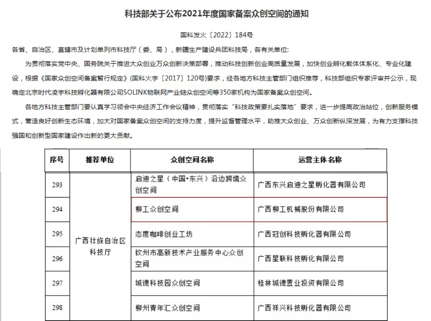 柳工眾創(chuàng)空間榮獲國家級備案眾創(chuàng)空間！